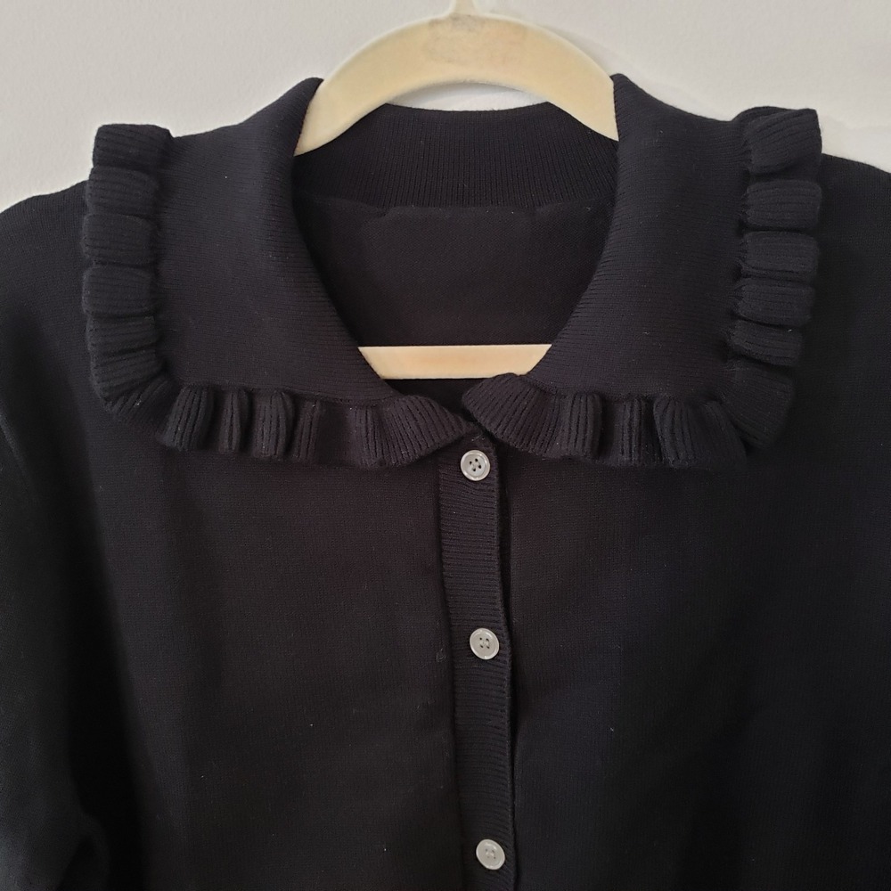 Dark Coquette Black Cardigan Sweater Medium Academia Preppy Statement Collar